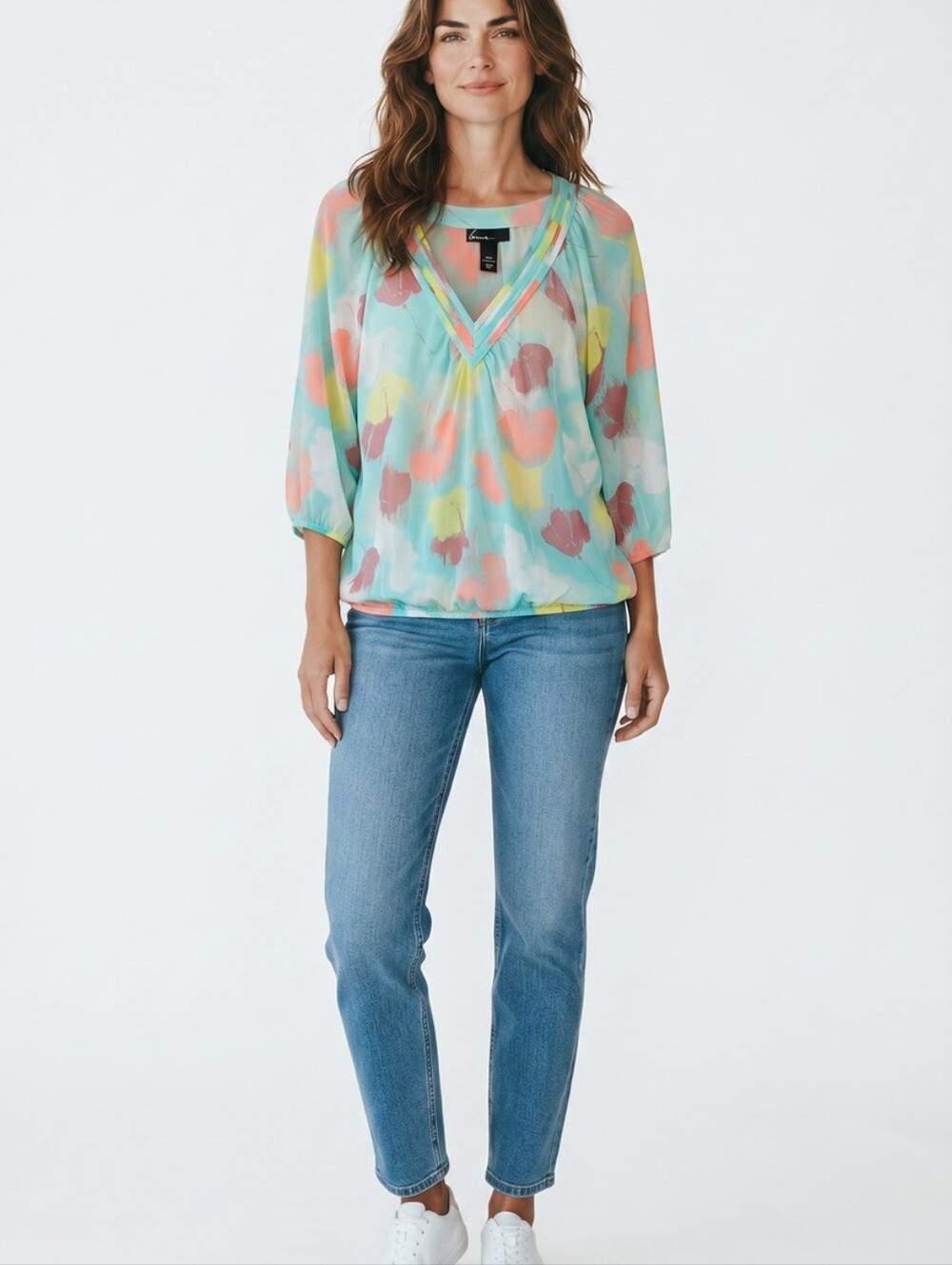 Lane Bryant Mint Floral V-Neck Tunic with Pastel Blooms